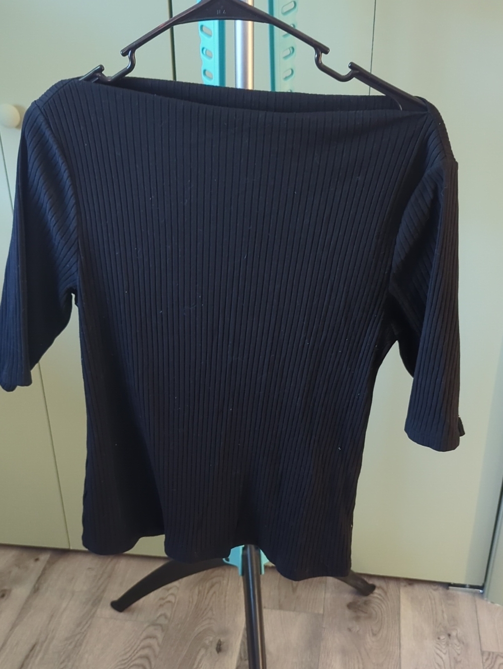 Old Navy Black Ribbed Boat Neck Short Sleeve Top